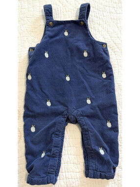 Janie and Jack Baby 6-12 Months Blue Corduroy Overall Romper Embroidered Penguin